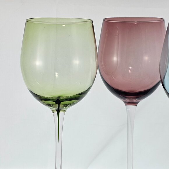 Mismatched Colors Water Goblets set 3 Wine Glasses mixed glassware colorful - Picture 2 of 8